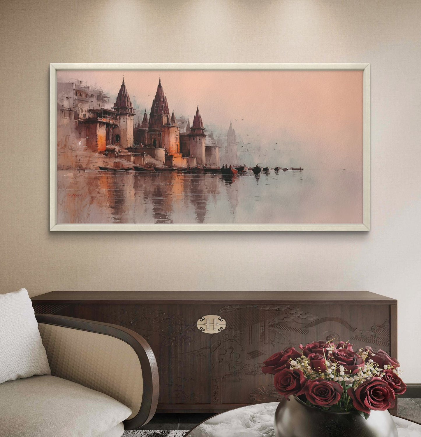 Banaras Ghat Premium Canvas Painting - Buy Online | Decor By Neon