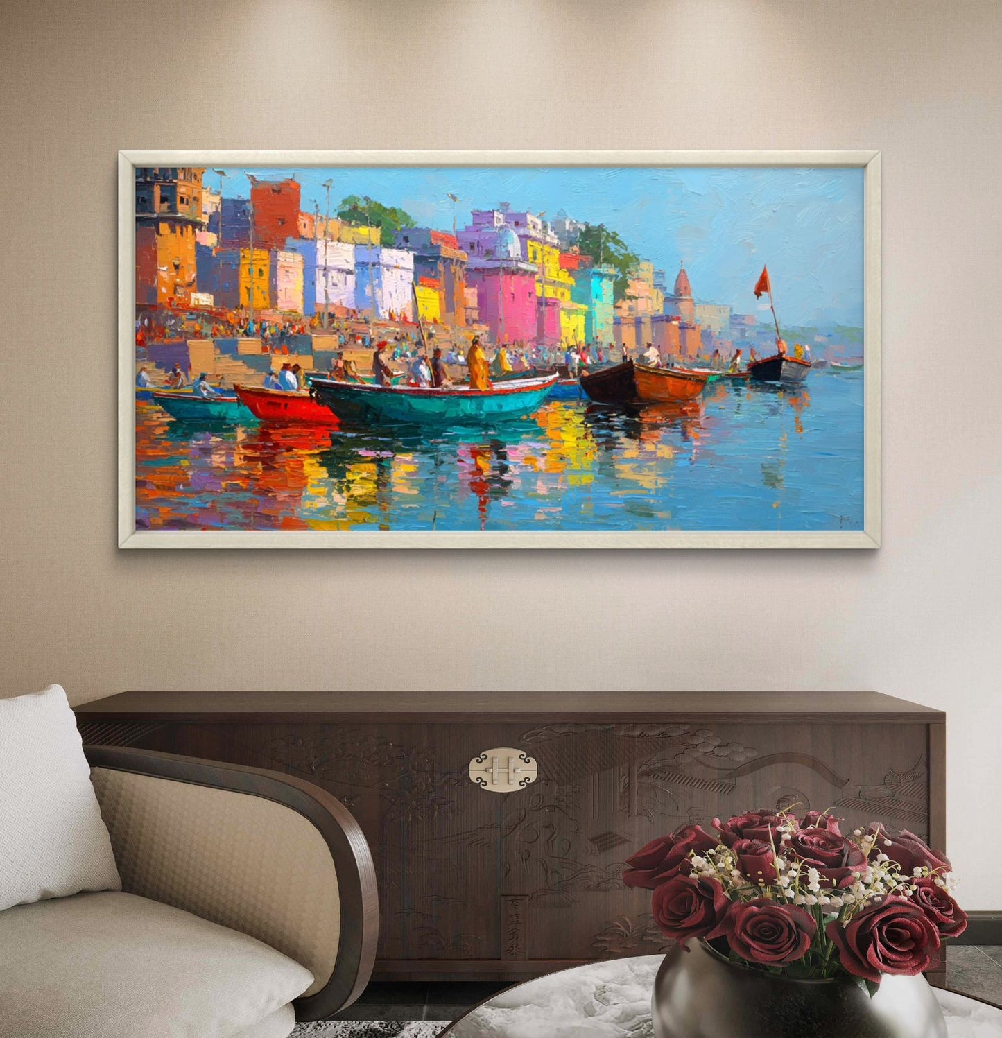 Banaras Ghat Premium Canvas Painting - Buy Online | Decor By Neon