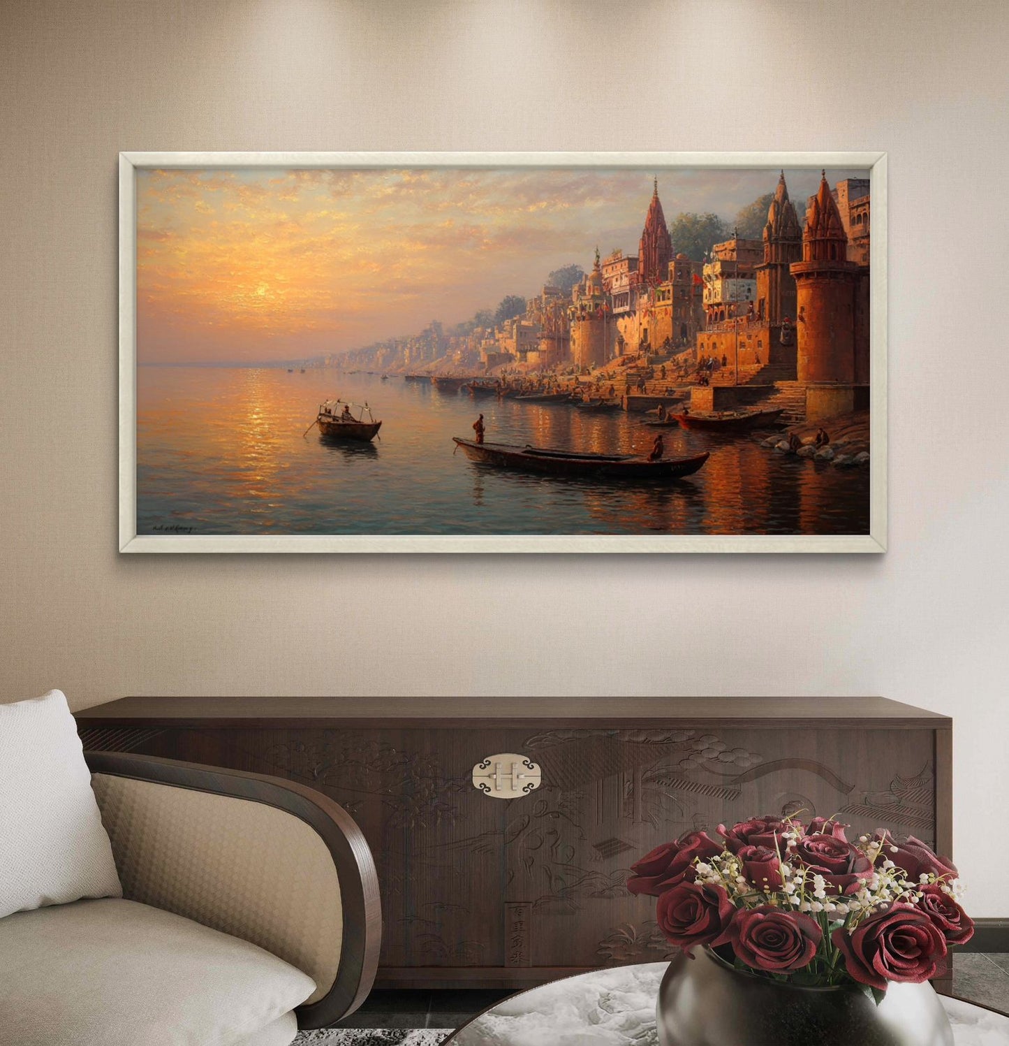 Banaras Ghat Premium Canvas Painting - Buy Online | Decor By Neon