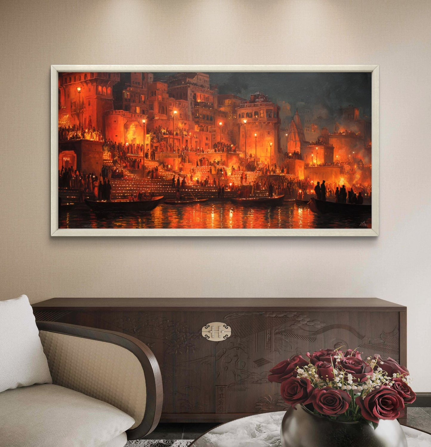 Banaras Ghat Premium Canvas Painting - Buy Online | Decor By Neon