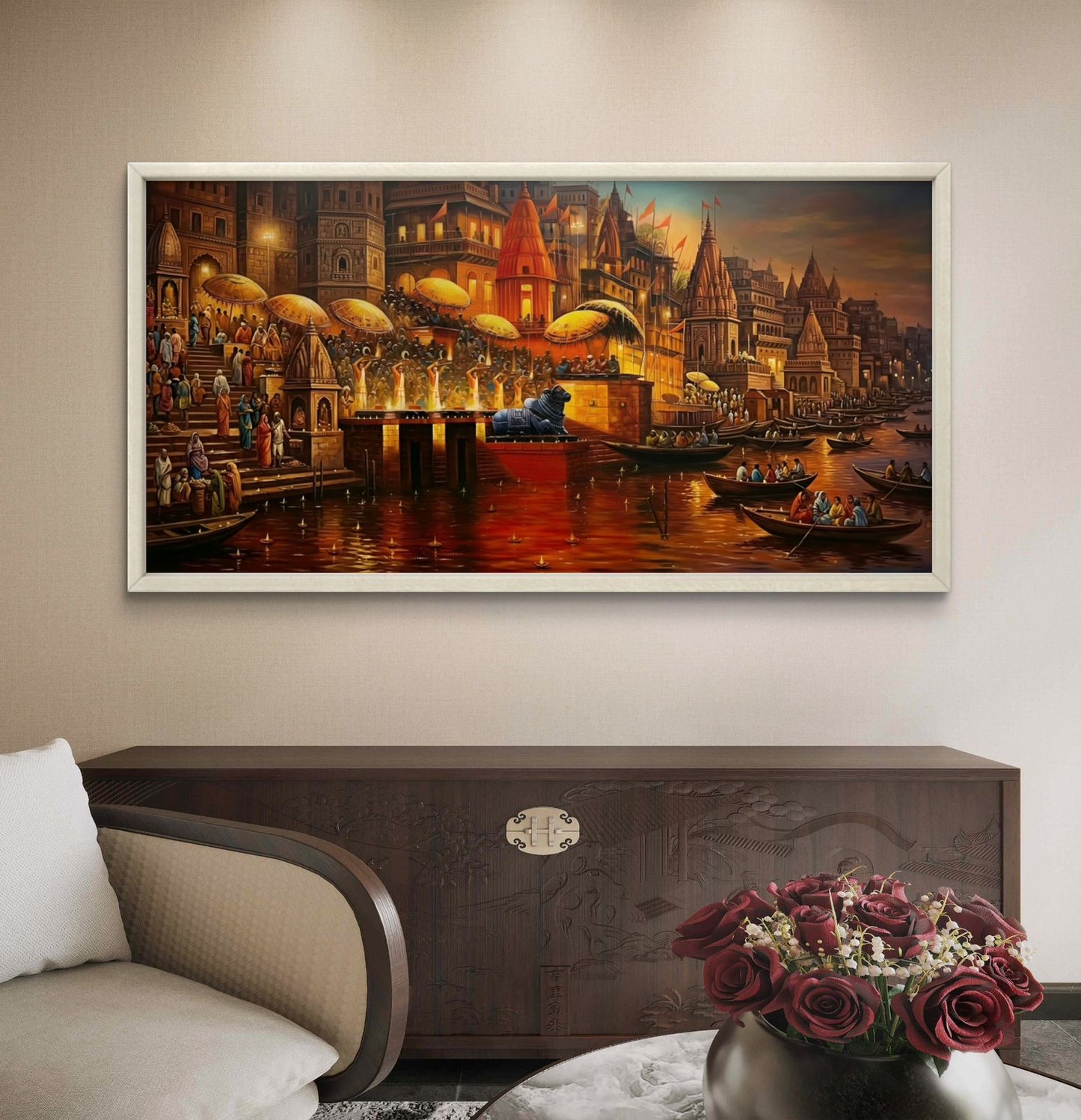 Banaras Ghat Premium Canvas Painting - Buy Online | Decor By Neon
