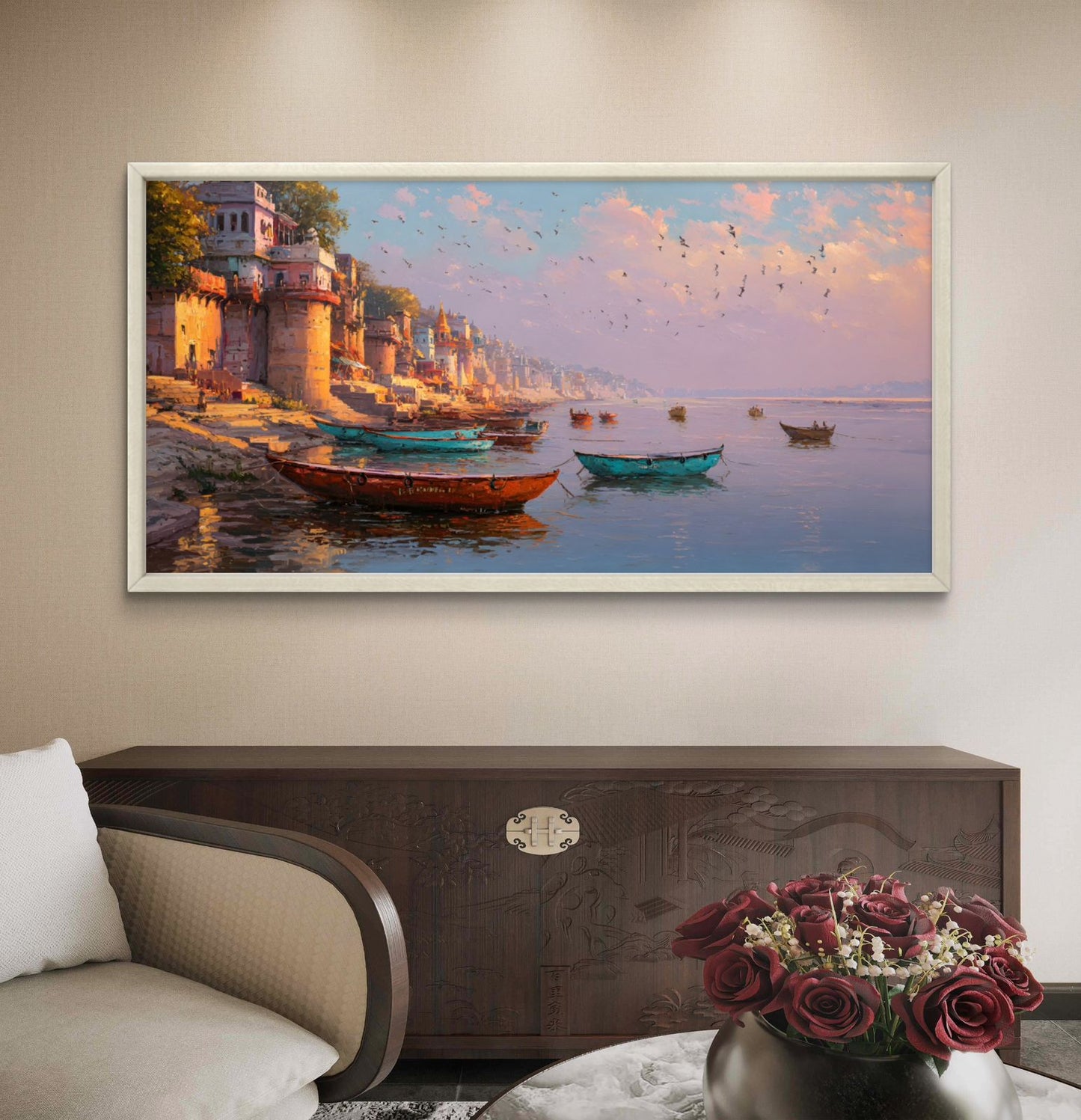 Banaras Ghat Premium Canvas Painting - Buy Online | Decor By Neon