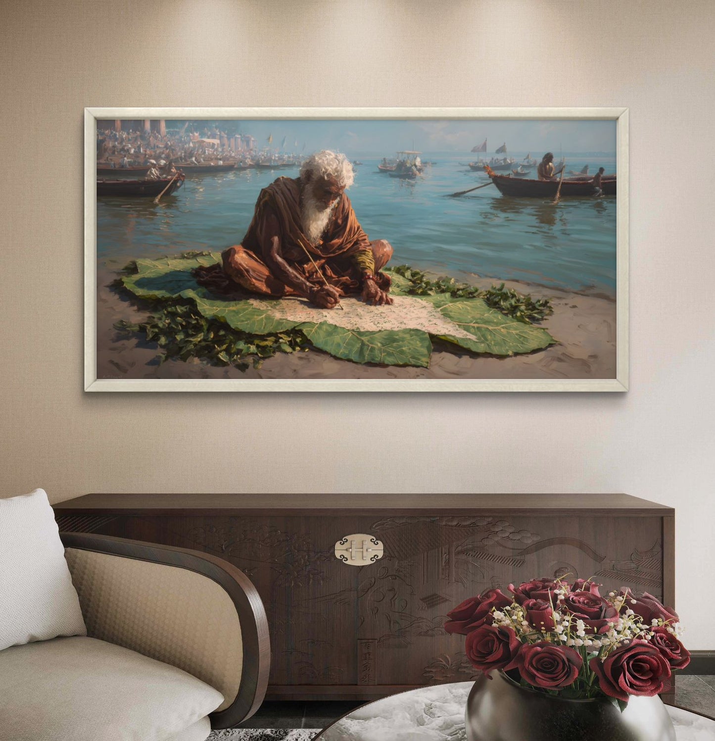 Banaras Ghat Premium Canvas Painting - Buy Online | Decor By Neon