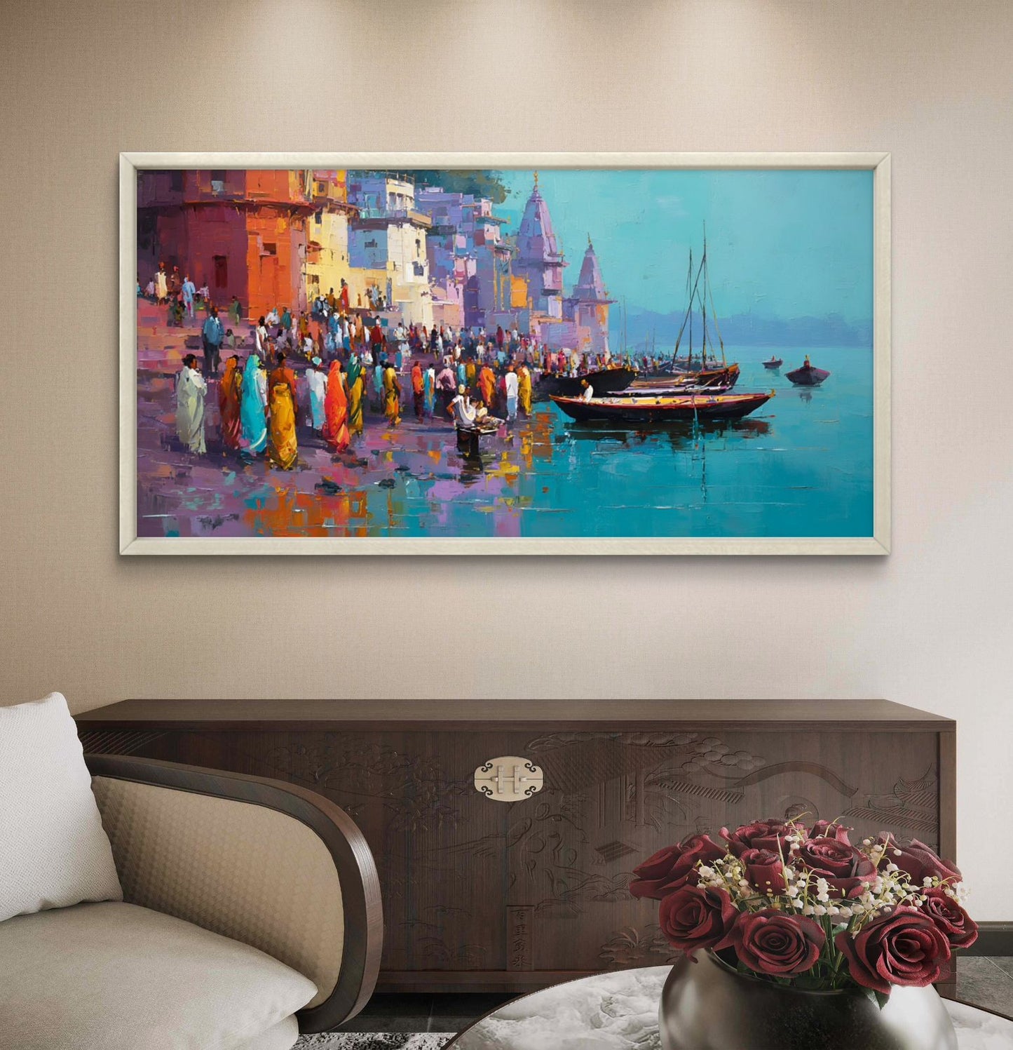 Banaras Ghat Premium Canvas Painting - Buy Online | Decor By Neon