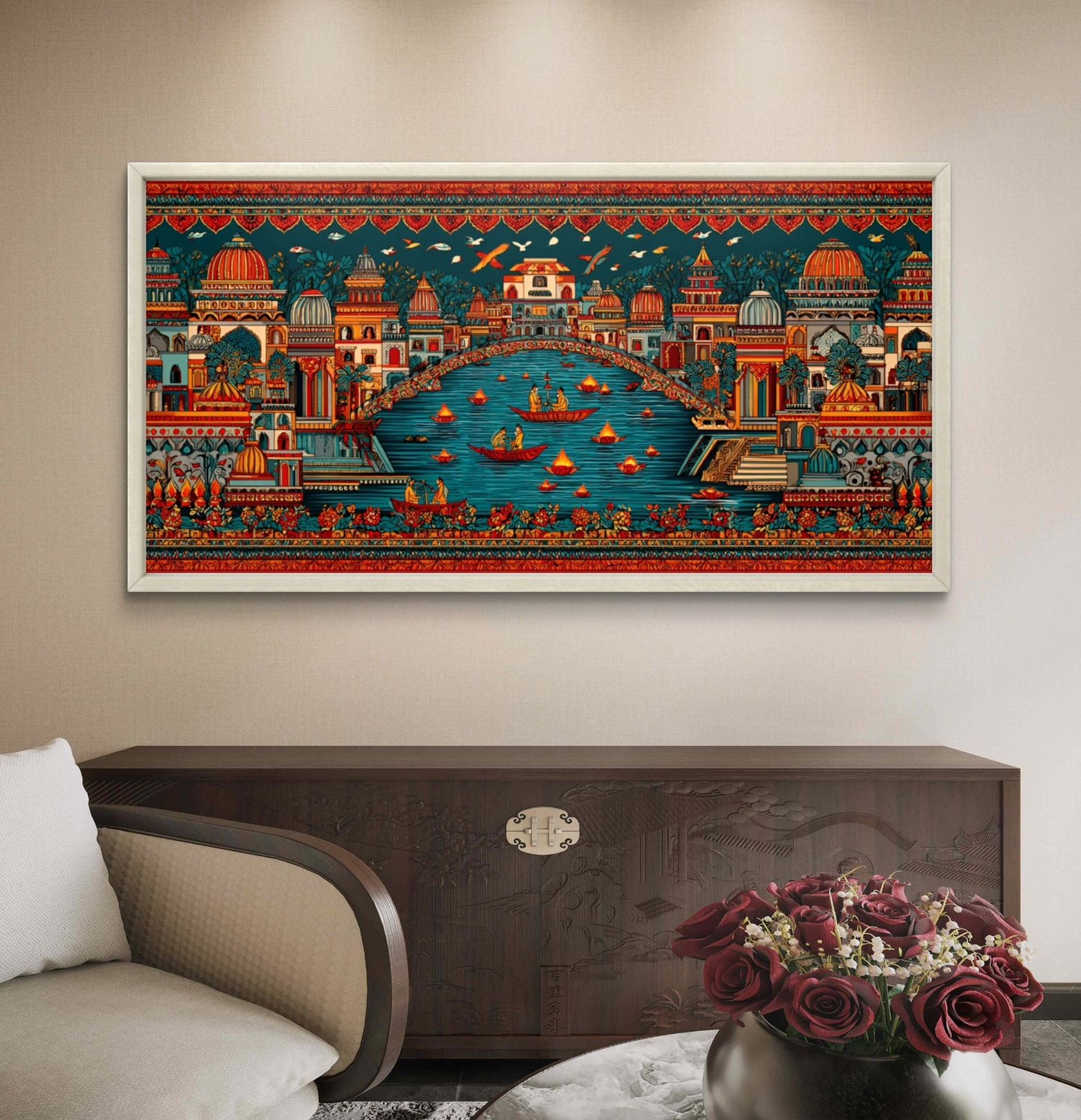 Banaras Ghat Premium Canvas Painting - Buy Online | Decor By Neon