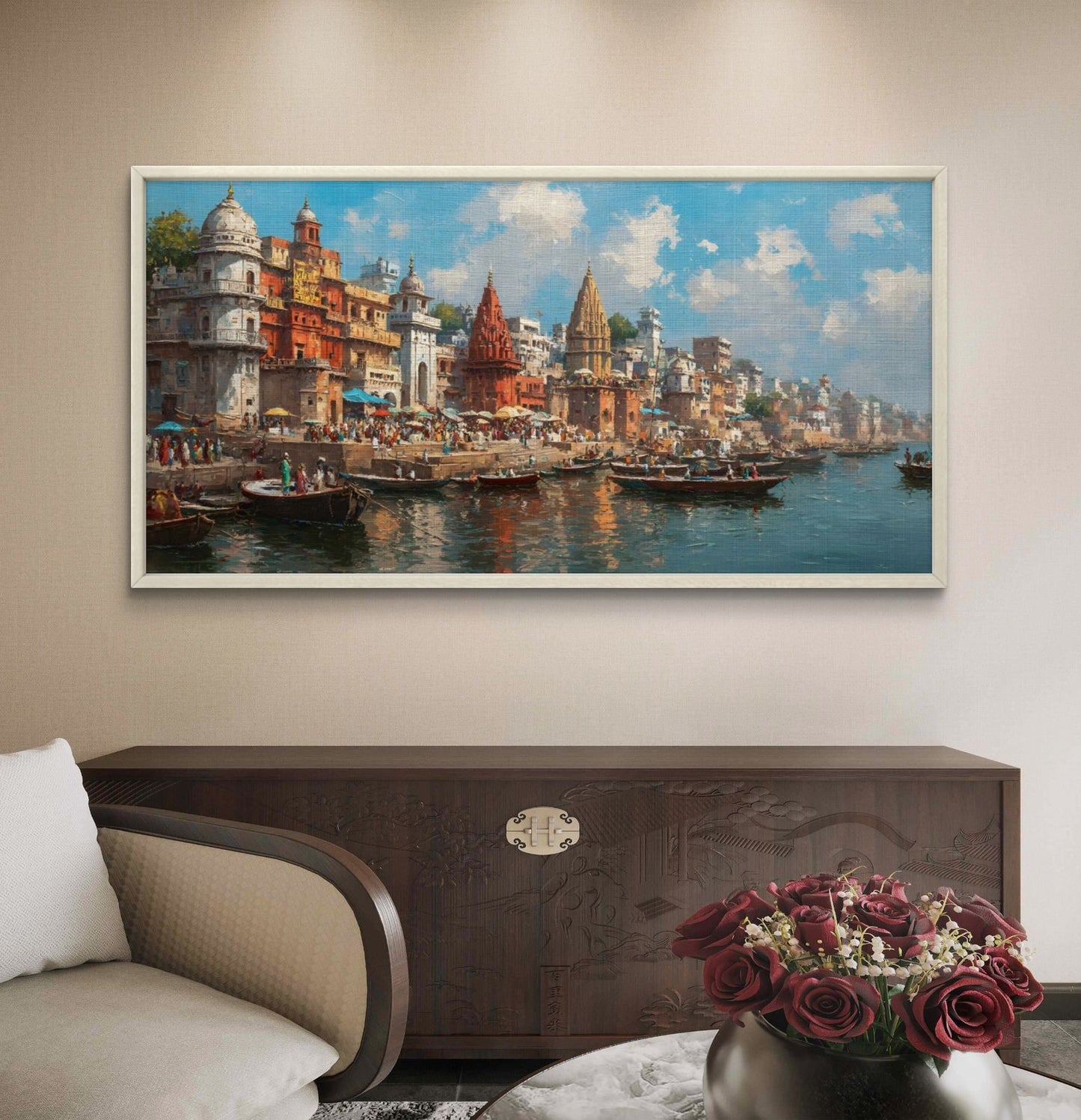 Banaras Ghat Premium Canvas Painting - Buy Online | Decor By Neon