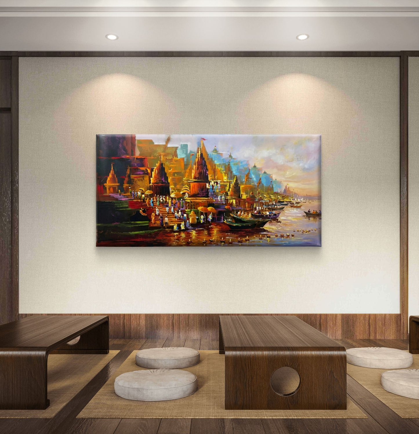 Banaras Ghat Premium Canvas Painting - Buy Online | Decor By Neon
