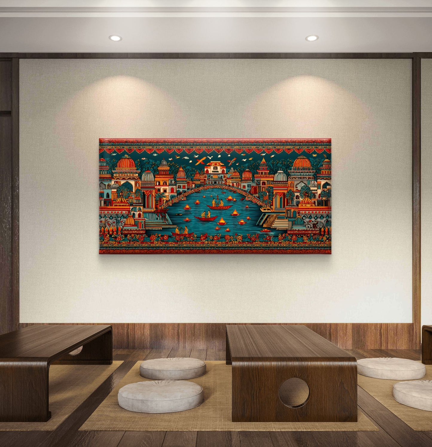 Banaras Ghat Premium Canvas Painting - Buy Online | Decor By Neon
