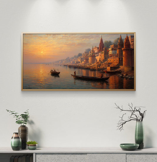 Banaras Ghat Premium Canvas Painting - Premium Wall Art | Decor By Neon