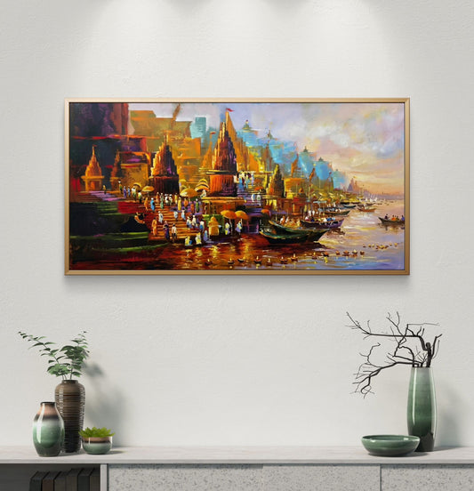 Banaras Ghat Premium Canvas Painting - Premium Wall Art | Decor By Neon