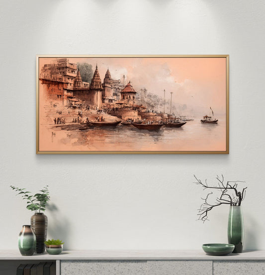 Banaras Ghat Premium Canvas Painting - Premium Wall Art | Decor By Neon