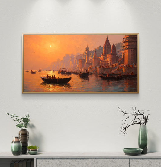 Banaras Ghat Premium Canvas Painting - Premium Wall Art | Decor By Neon