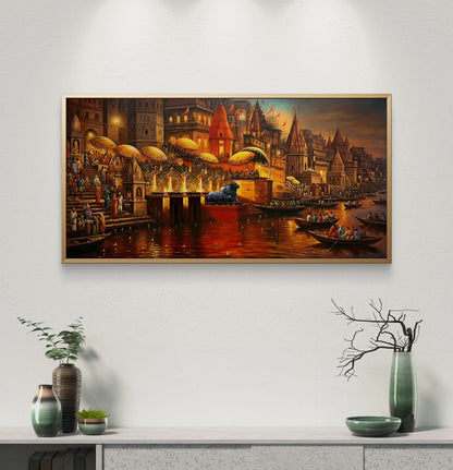 Banaras Ghat Premium Canvas Painting