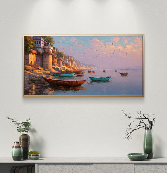 Banaras Ghat Premium Canvas Painting - Premium Wall Art | Decor By Neon