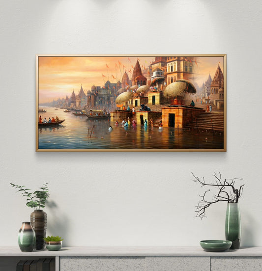 Banaras Ghat Premium Canvas Painting - Premium Wall Art | Decor By Neon