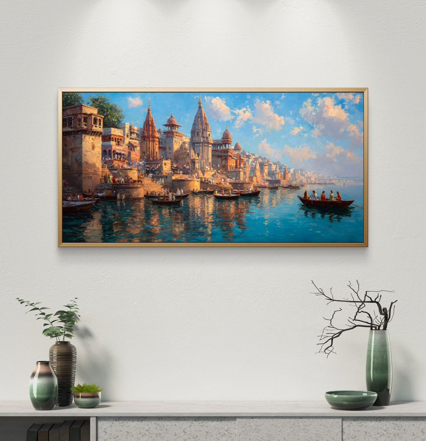 Banaras Ghat Premium Canvas Painting - Buy Online | Decor By Neon