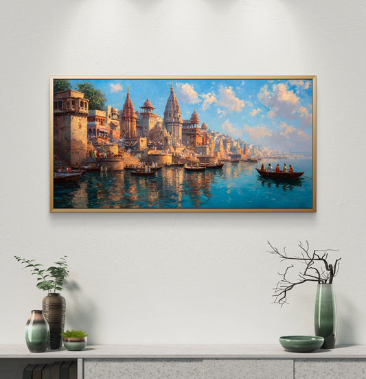 Banaras Ghat Premium Canvas Painting - Premium Wall Art | Decor By Neon