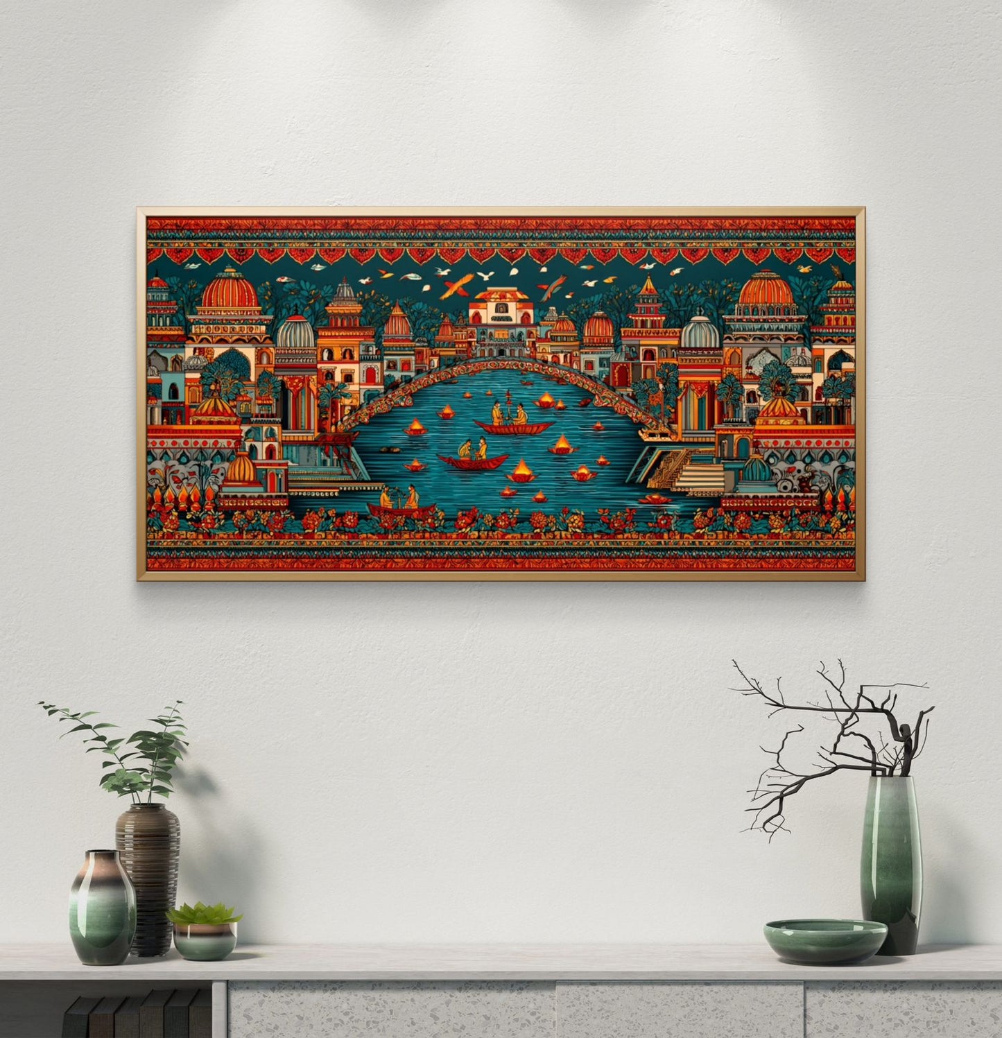 Banaras Ghat Premium Canvas Painting - Buy Online | Decor By Neon