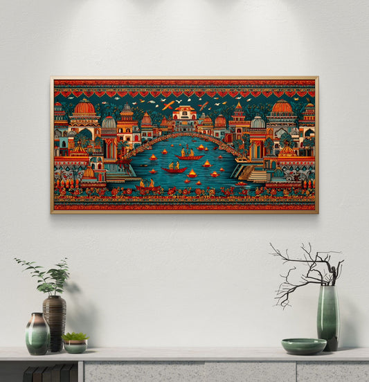 Banaras Ghat Premium Canvas Painting - Premium Wall Art | Decor By Neon