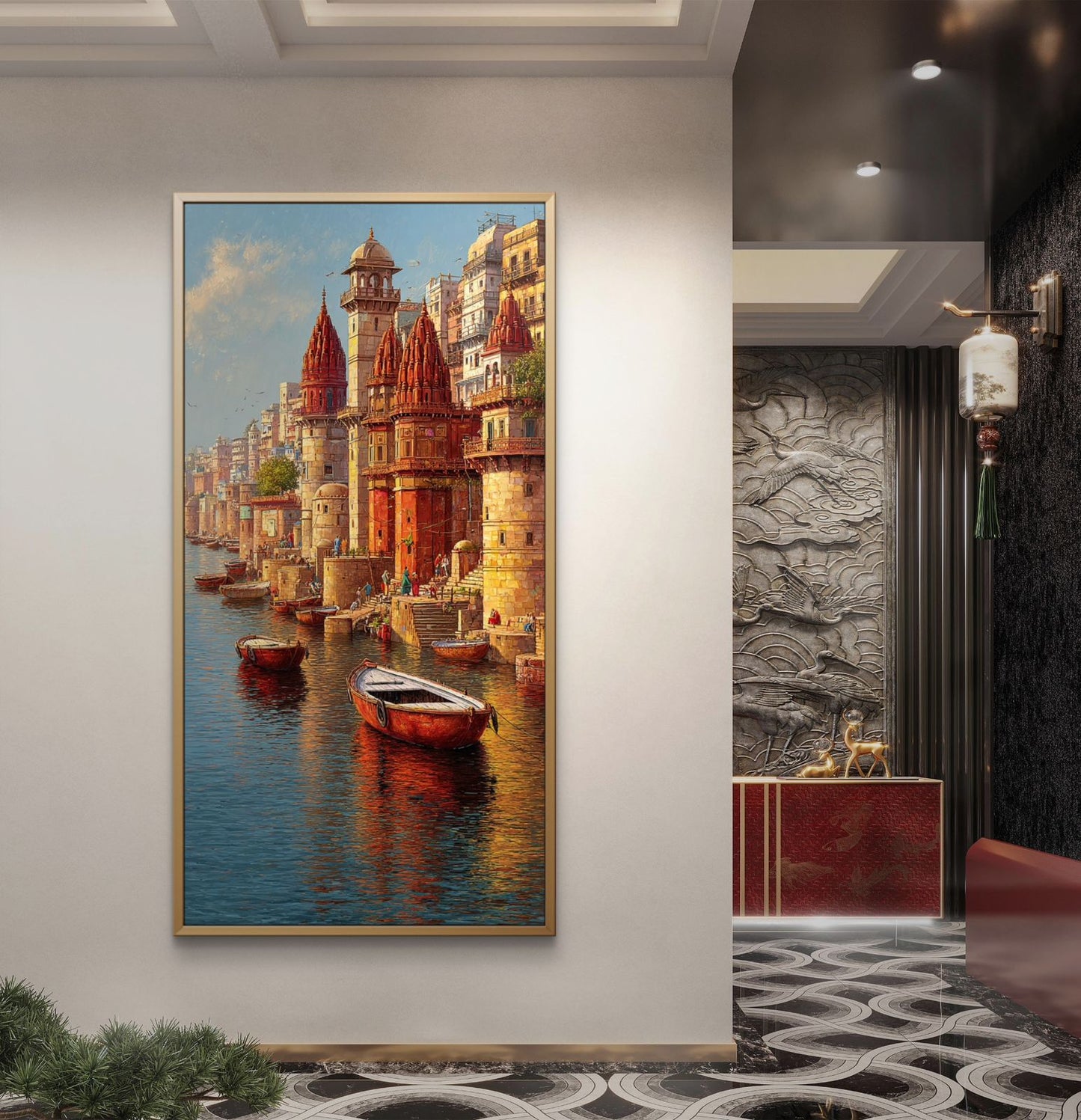 Banaras Ghat Premium Canvas Painting - Buy Online | Decor By Neon