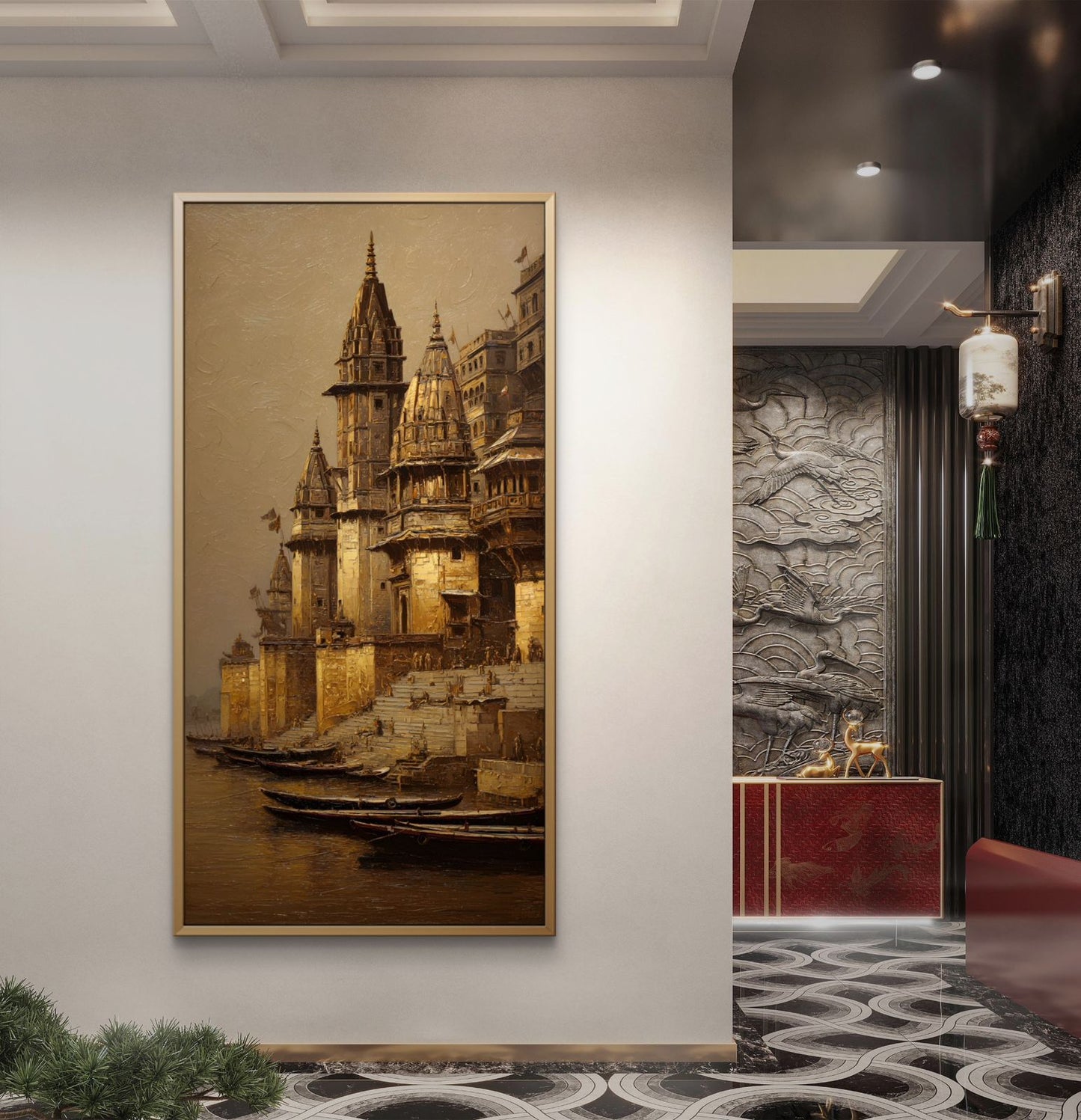 Banaras Ghat Premium Canvas Painting - Buy Online | Decor By Neon