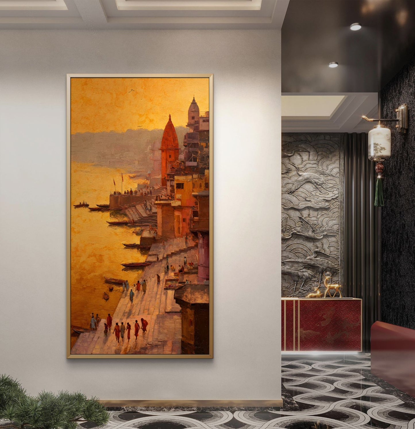 Banaras Ghat Premium Canvas Painting - Buy Online | Decor By Neon