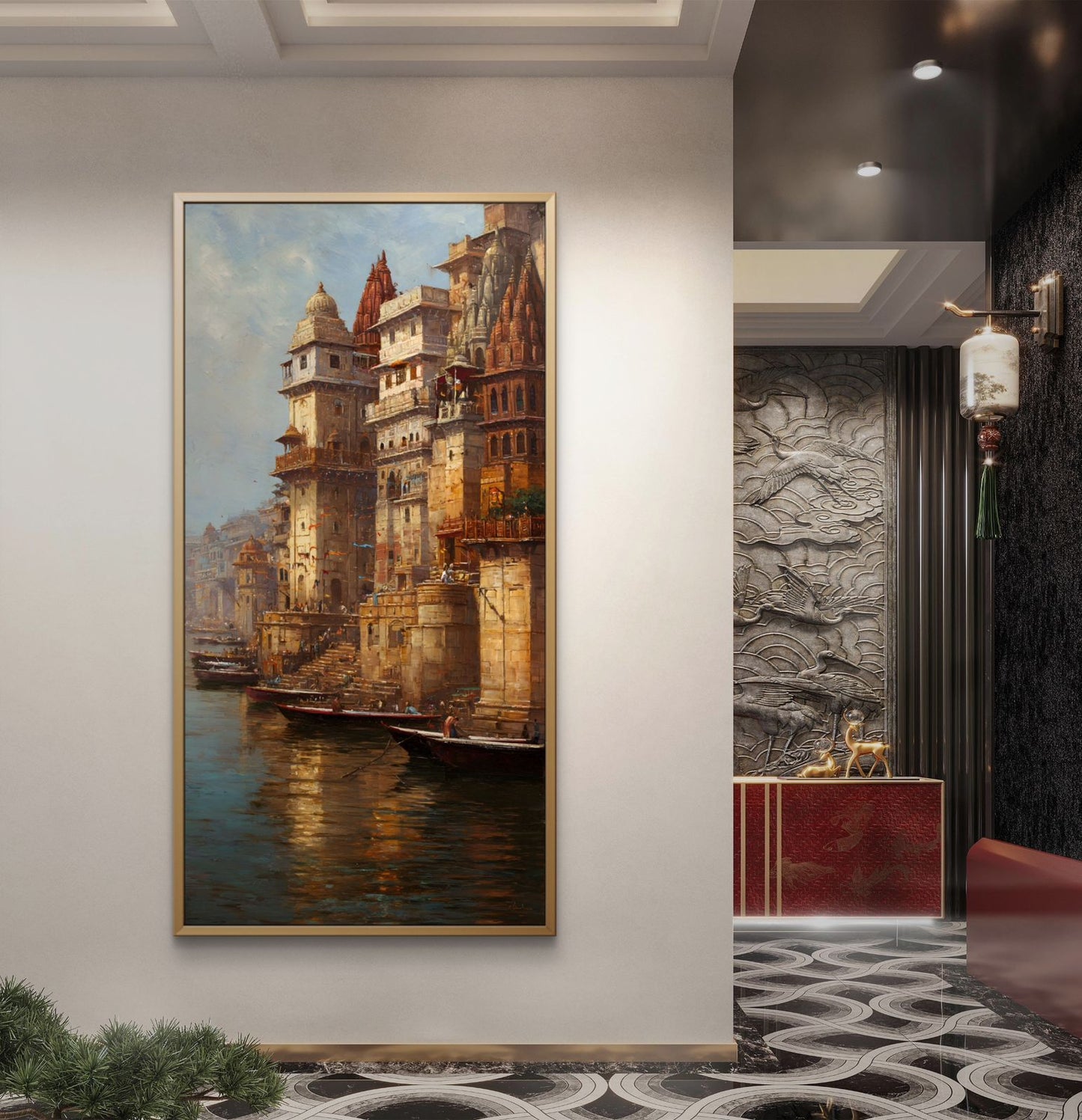 Banaras Ghat Premium Canvas Painting - Buy Online | Decor By Neon