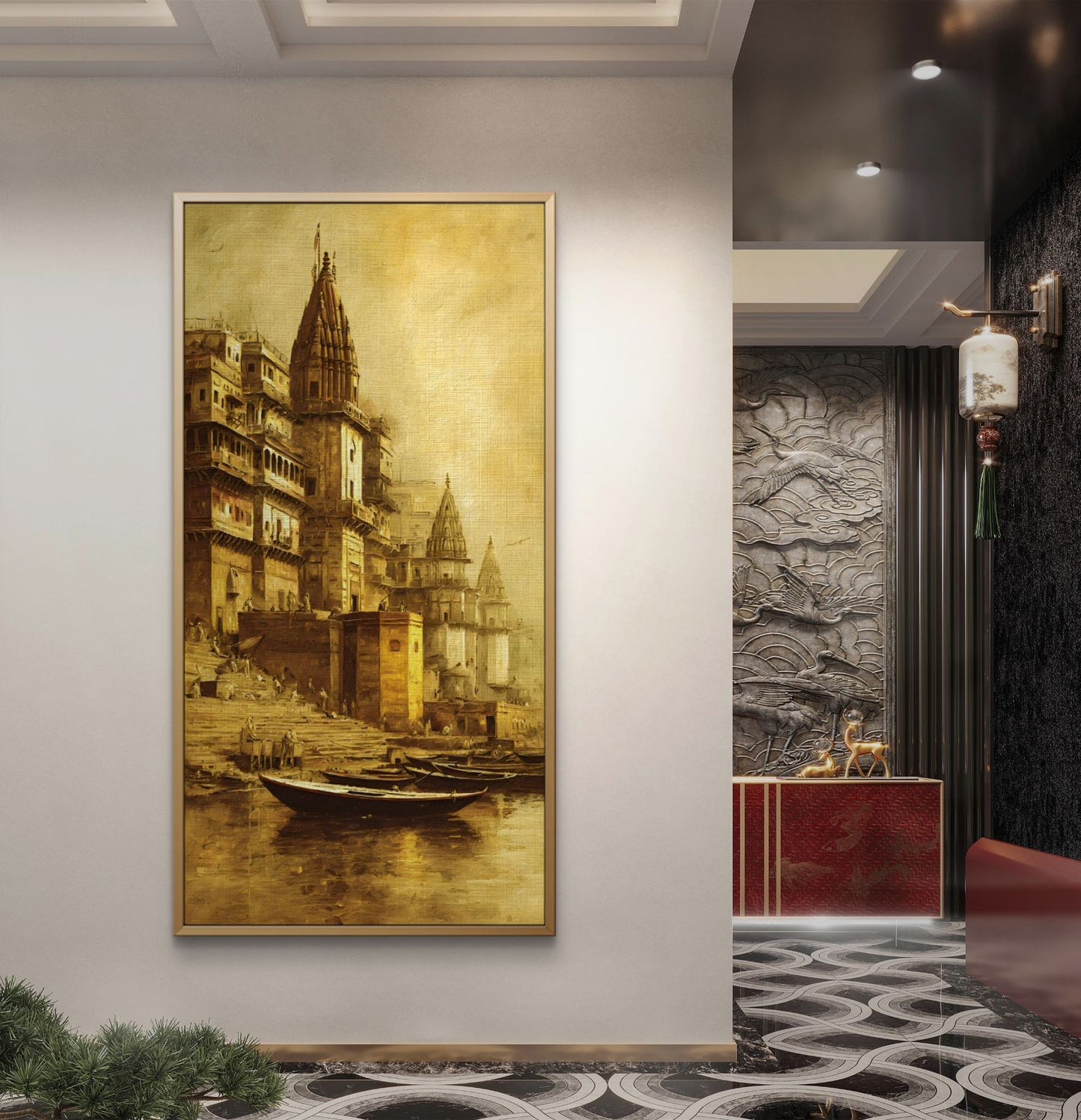 Banaras Ghat Premium Canvas Painting - Buy Online | Decor By Neon