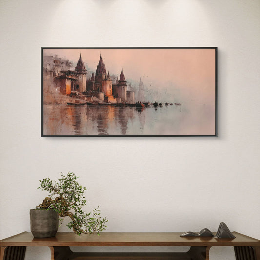 Banaras Ghat Premium Canvas Painting - Canvas Wall Art | Decor By Neon