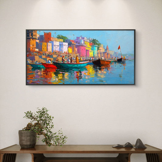 Banaras Ghat Premium Canvas Painting - Canvas Wall Art | Decor By Neon