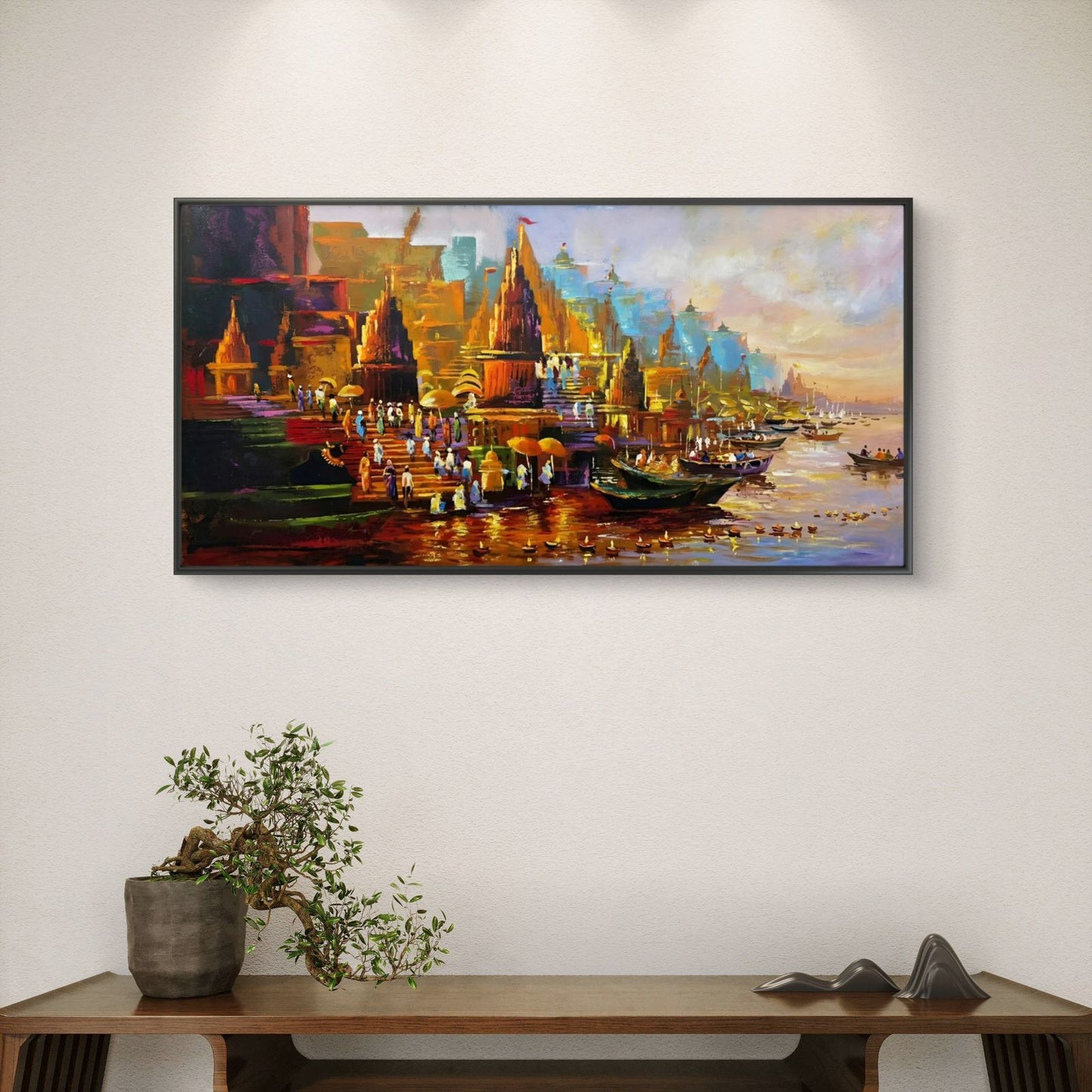 Banaras Ghat Premium Canvas Painting - Buy Online | Decor By Neon