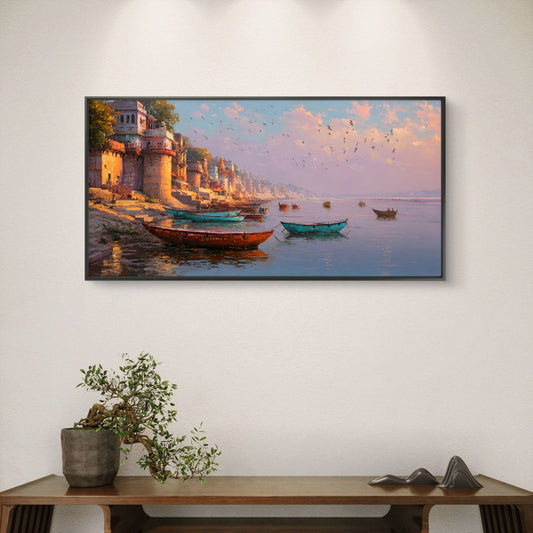 Banaras Ghat Premium Canvas Painting - Canvas Wall Art | Decor By Neon