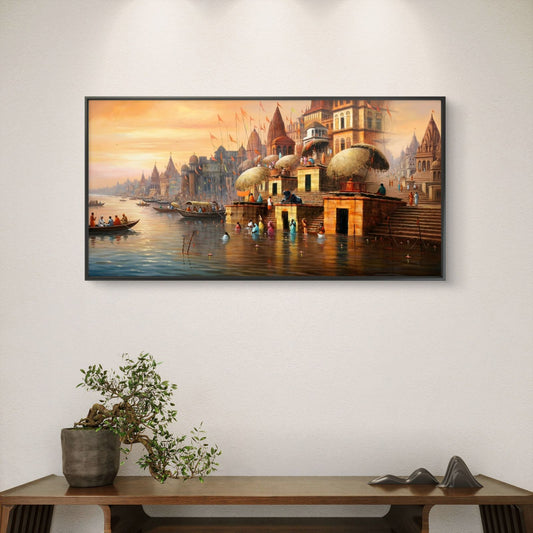 Banaras Ghat Premium Canvas Painting - Canvas Wall Art | Decor By Neon