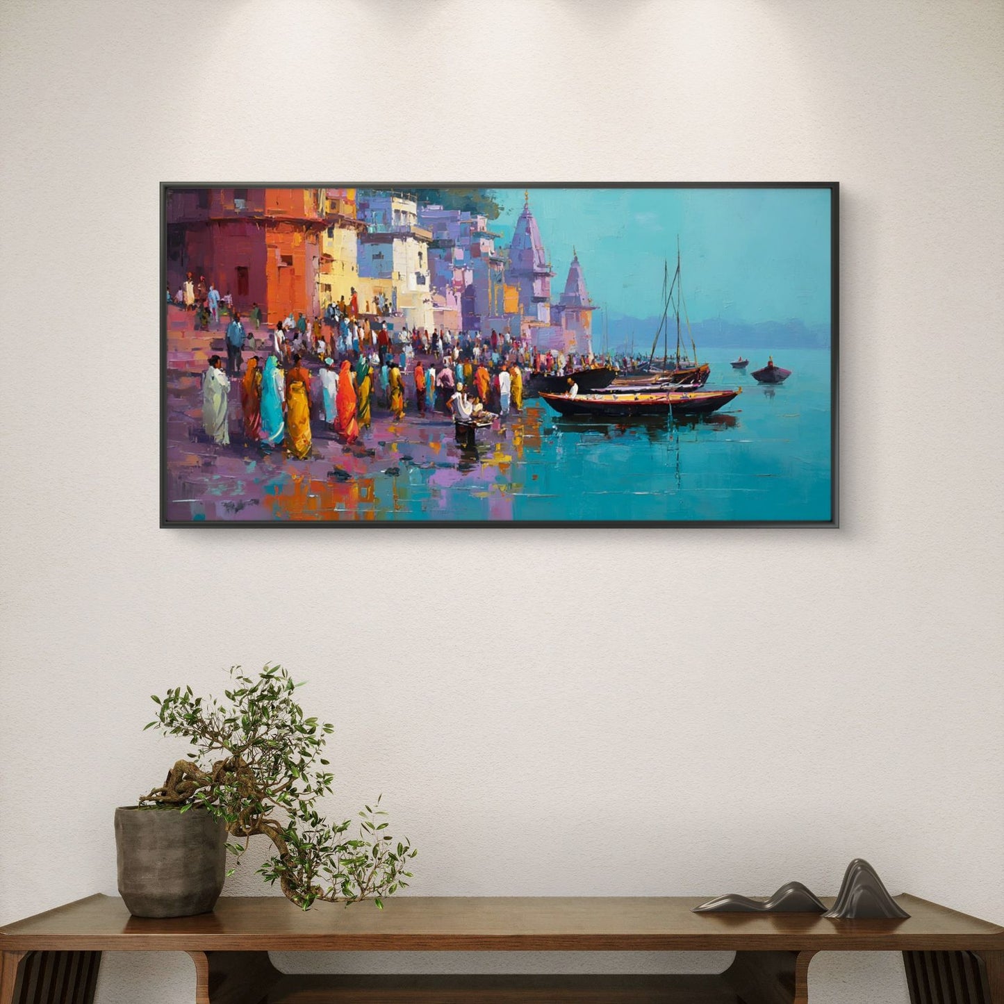 Banaras Ghat Premium Canvas Painting - Buy Online | Decor By Neon