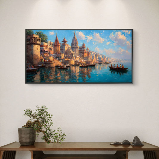 Banaras Ghat Premium Canvas Painting - Canvas Wall Art | Decor By Neon