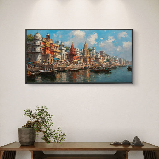 Banaras Ghat Premium Canvas Painting - Canvas Wall Art | Decor By Neon