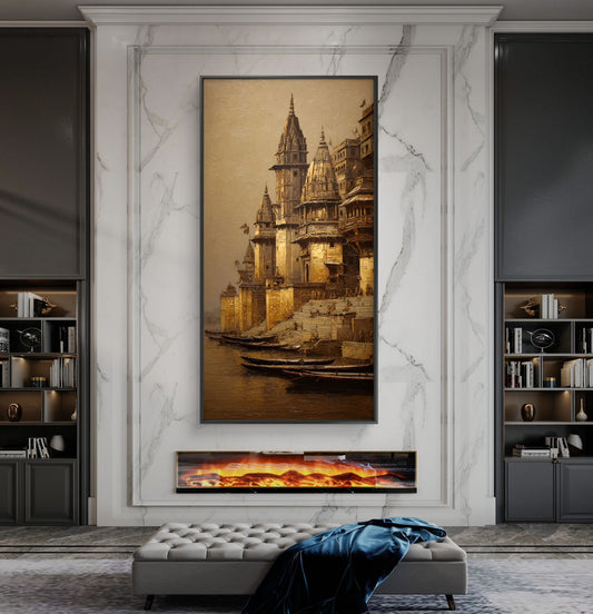 Banaras Ghat Premium Canvas Painting - Canvas Wall Art | Decor By Neon