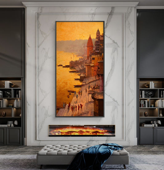 Banaras Ghat Premium Canvas Painting - Canvas Wall Art | Decor By Neon