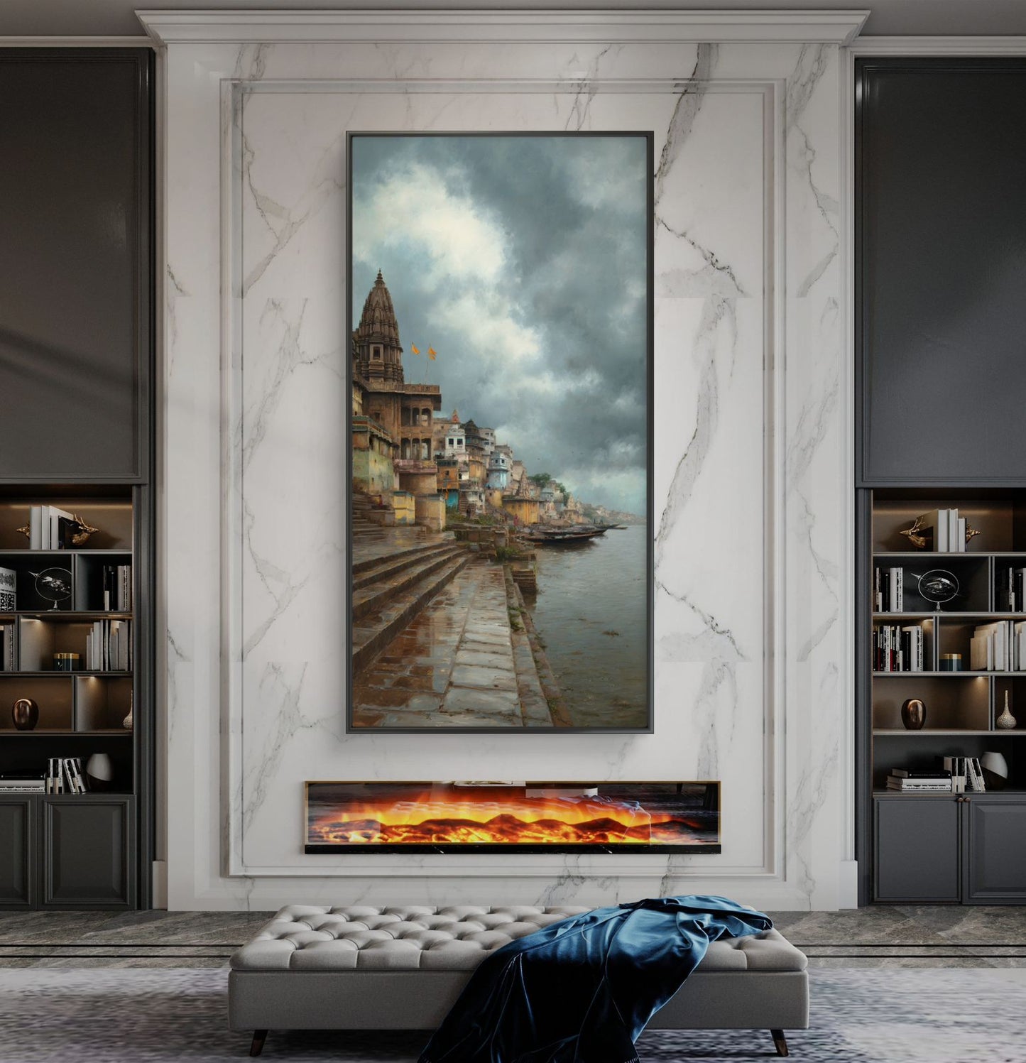 Banaras Ghat Premium Canvas Painting - Buy Online | Decor By Neon
