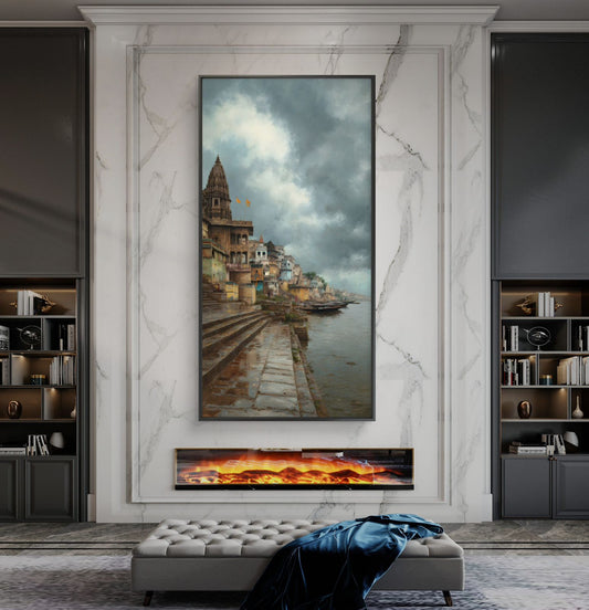 Banaras Ghat Premium Canvas Painting - Canvas Wall Art | Decor By Neon