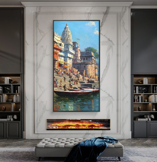 Banaras Ghat Premium Canvas Painting - Canvas Wall Art | Decor By Neon