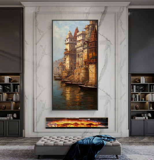 Banaras Ghat Premium Canvas Painting - Canvas Wall Art | Decor By Neon