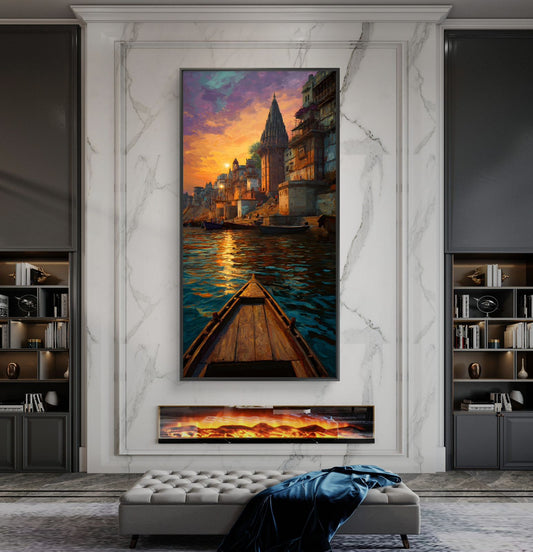 Banaras Ghat Premium Canvas Painting - Canvas Wall Art | Decor By Neon