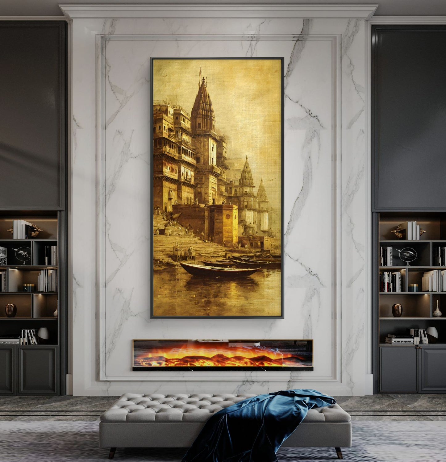 Banaras Ghat Premium Canvas Painting - Buy Online | Decor By Neon