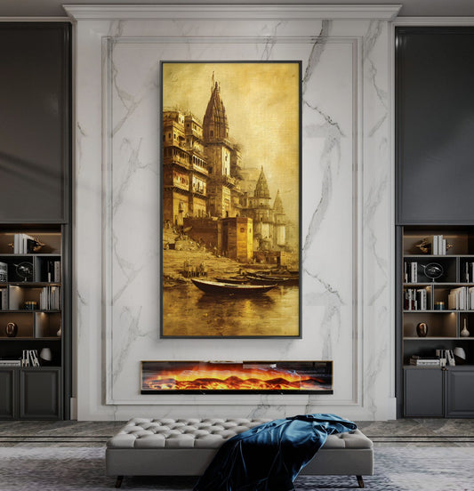 Banaras Ghat Premium Canvas Painting - Canvas Wall Art | Decor By Neon