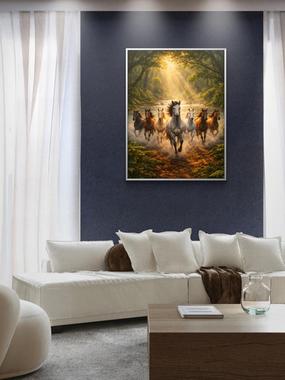 Seven Horses Vastu Premium Canvas Painting