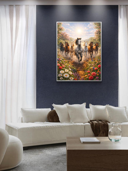 Seven Horses Vastu Premium Canvas Painting