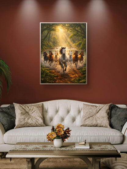 Seven Horses Vastu Premium Canvas Painting