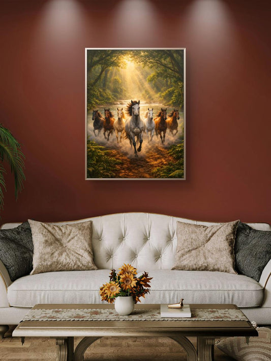 Seven Horses Vastu Premium Canvas Painting - Premium Wall Art | Decor By Neon