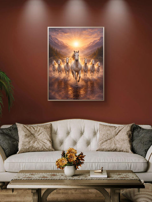 Seven Horses Vastu Premium Canvas Painting - Premium Wall Art | Decor By Neon
